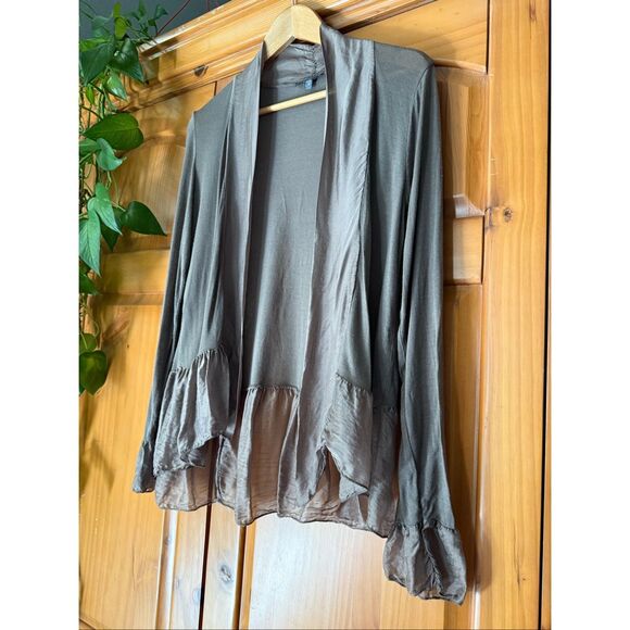 Piazza del Tempio Made in Italy Silk Blend Ruffle Hem Cardigan – Taupe, Size M - Picture 3 of 11